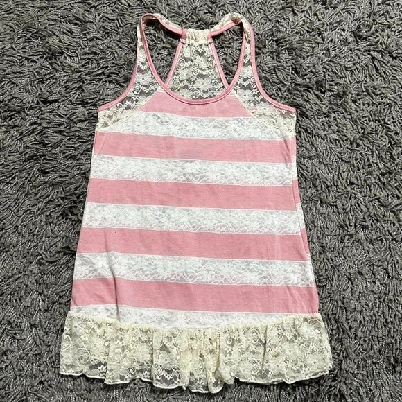 Y2K Prink Stripped Lace Tank Size S - Picture 1 of 7